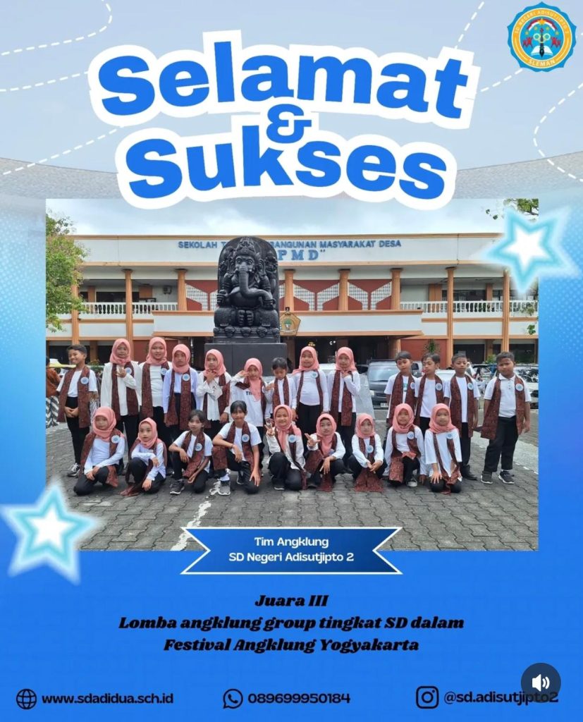 Tim Angklung SD Negeri Adisutjipto 2 Raih Juara III Festival Angklung Yogyakarta